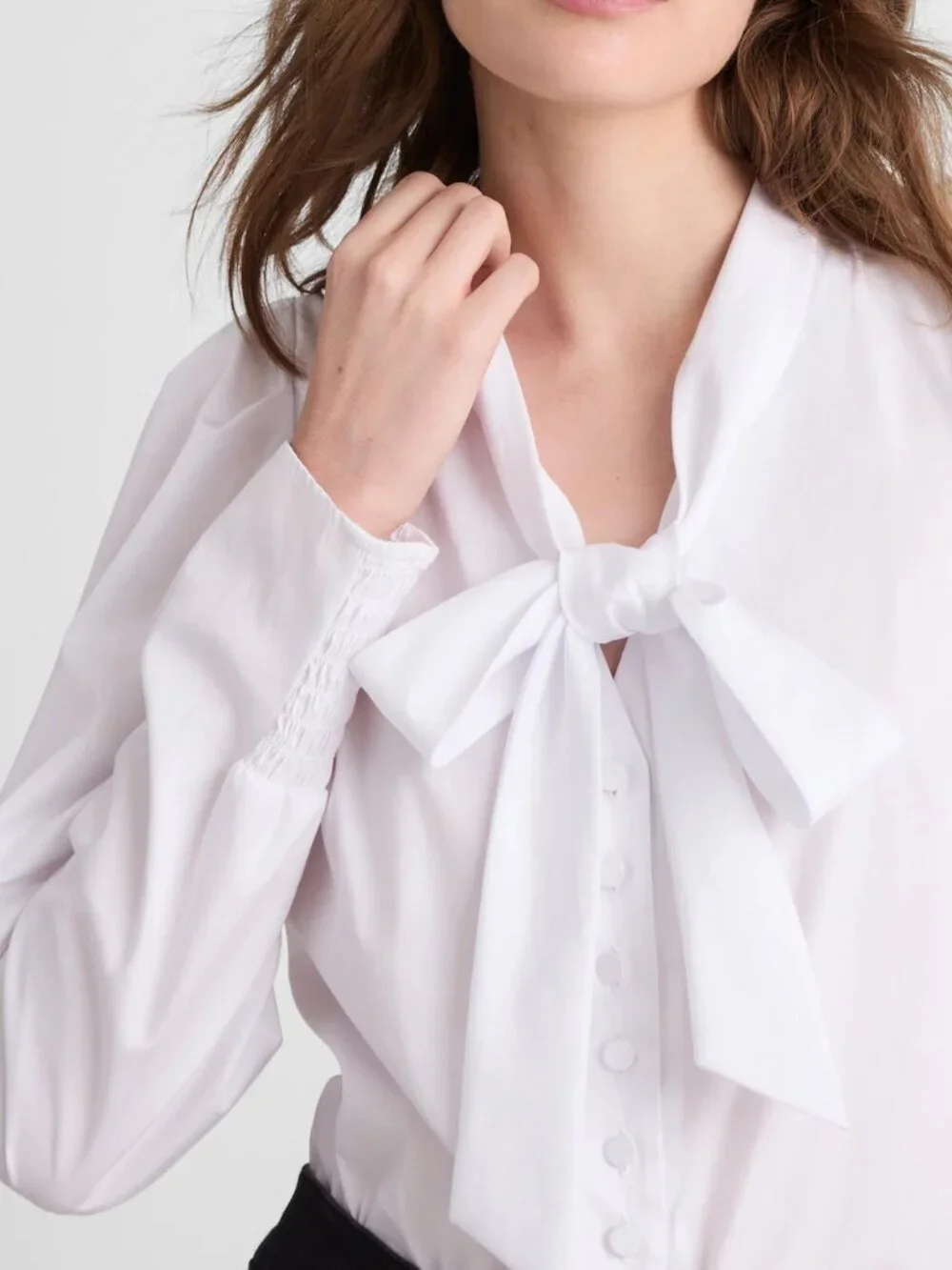 Madewell V-Neck Cotton Button Front Removeable Necktie Top White Size M NWT